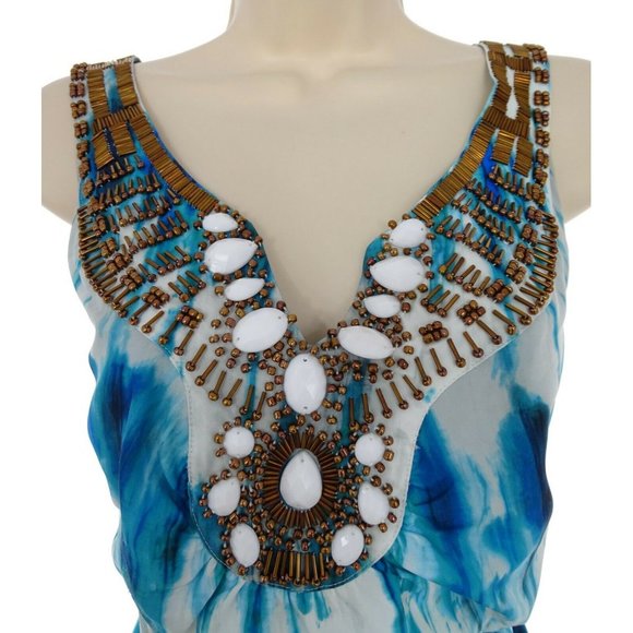 Size 16 XL 1X NWT BEADED NECKLINE EMPIRE MAXI DRESS Summer Vacation PLUS SIZE - Picture 3 of 6